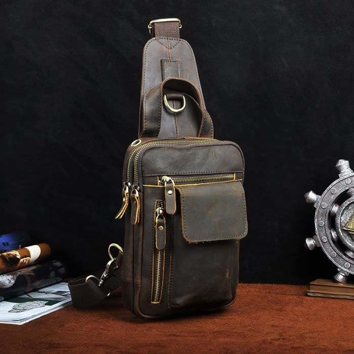 Sac à bandoulière rétro homme en cuir marron