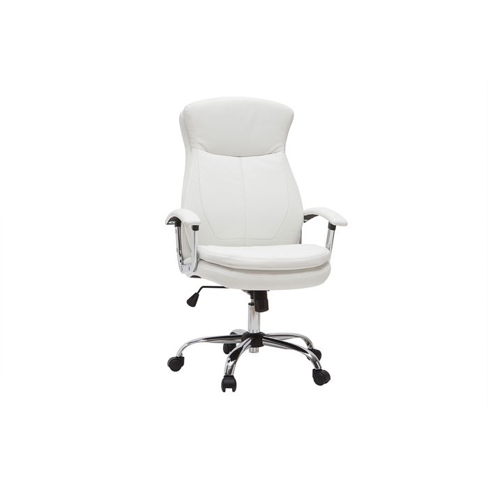 Miliboo - Fauteuil de bureau à roulettes design blanc et acier chromé WALL STREET