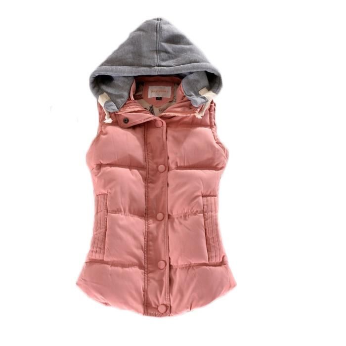 Doudoune sans manches Femme LEOCLOTHO Rose Tissu au fini lisse  Fermeture éclair Poches fonctionnelles
