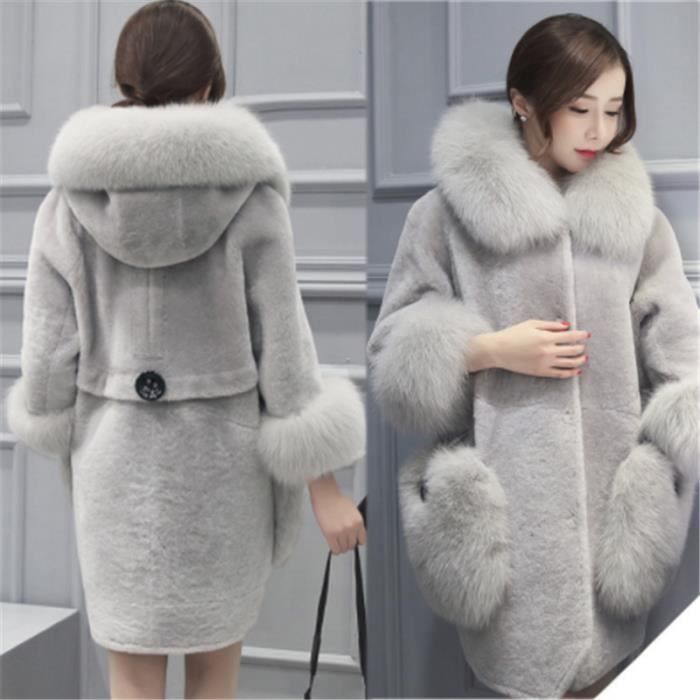 manteau long capuche fourrure femme