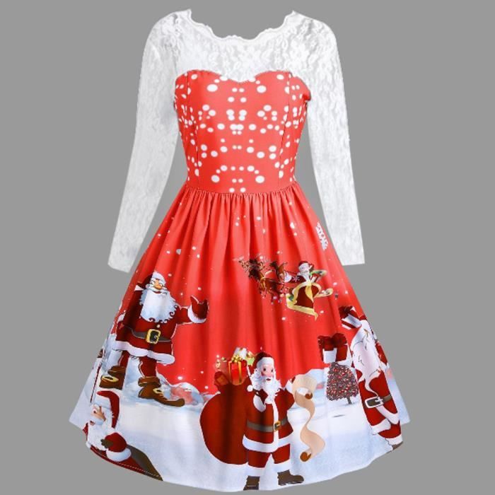 Robe de Noël vintage à manches courtes en dentelle avec motif bonhomme de neige