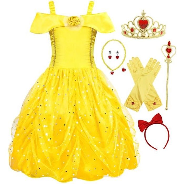 Amzbarley D guisement Filles Princesse Belle Robe de Soir e F te d Anniversaire Robe Princesse avec Accessoires Jaune 3 12 ans