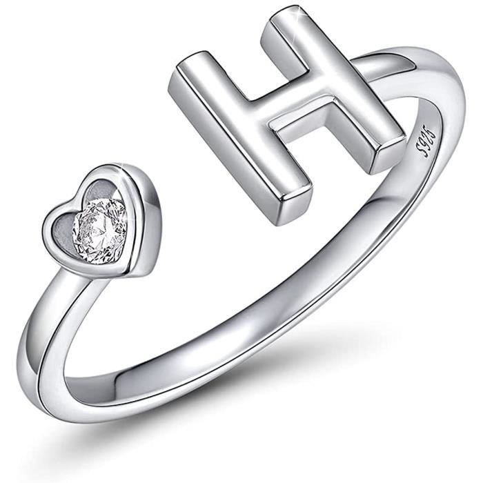 Bague Initiale Femme En Argent 925 - Lettres A à Z, Zircone, Taille Ajustable | Cadeau Anniversaire, Fiançailles, Amour