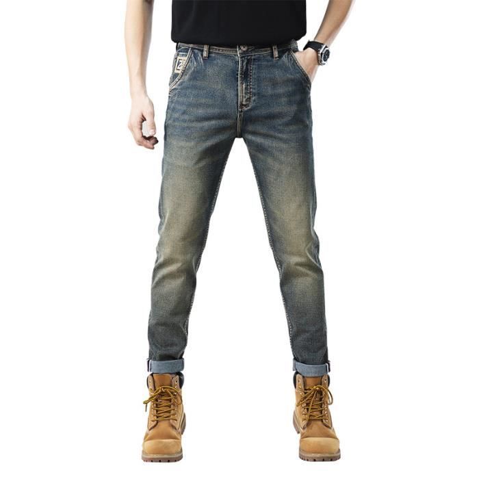 Retro Jeans Homme Slim Stretch Grand Taille Casual Jean Poches