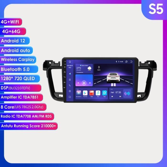 JUNSUN Autoradio Android 12 2Go+64Go Pour Peugeot 508 (2012-2016) Avec 9 Pouces Écran Tactile