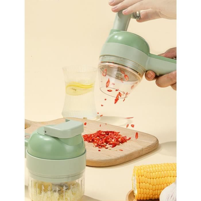 Coupe-légumes électrique multifonction 4 en 1 trancheur rotatif broyeur de boue dail hachoir à ail mélangeur à pression - Outad