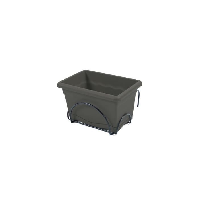 Jardinière Balcon Plastic Forte 50x20x17.5cm - Avec Plateau Intégré Et Support Métal - 10L Gris Anthracite