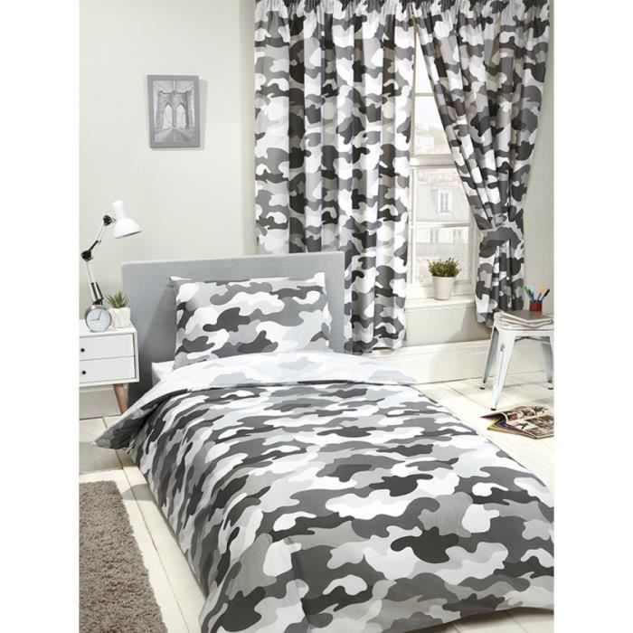 CAMOUFLAGE HOUSSE COUETTE & 66" x 54" DOUBLURE RIDEAUX SET NEUF