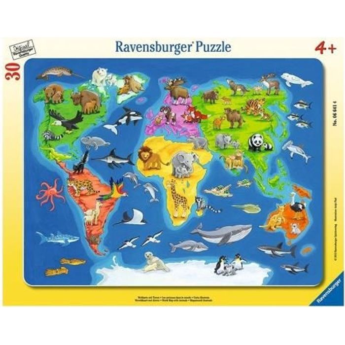 Puzzle enfant Ravensburger - Carte du monde et animaux - 30 pièces - À  partir de 4 ans - Cdiscount Jeux - Jouets