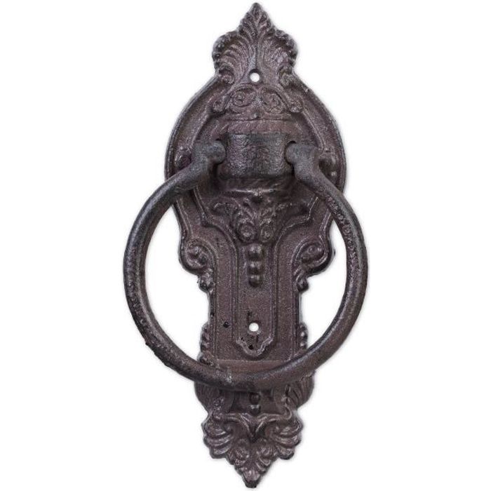 Style Rustique Relaxdays Heurtoir de Porte Antique Noir/Bronze Fonte de Fer Anneau de Frappe pour Porte 24x8,5x3 cm