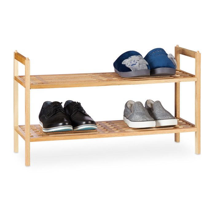 Relaxdays Étagère à chaussures empilable 2 niveaux bois de noyer jusqu’à 6 paires HLP 41 x 69 x 27 cm nature