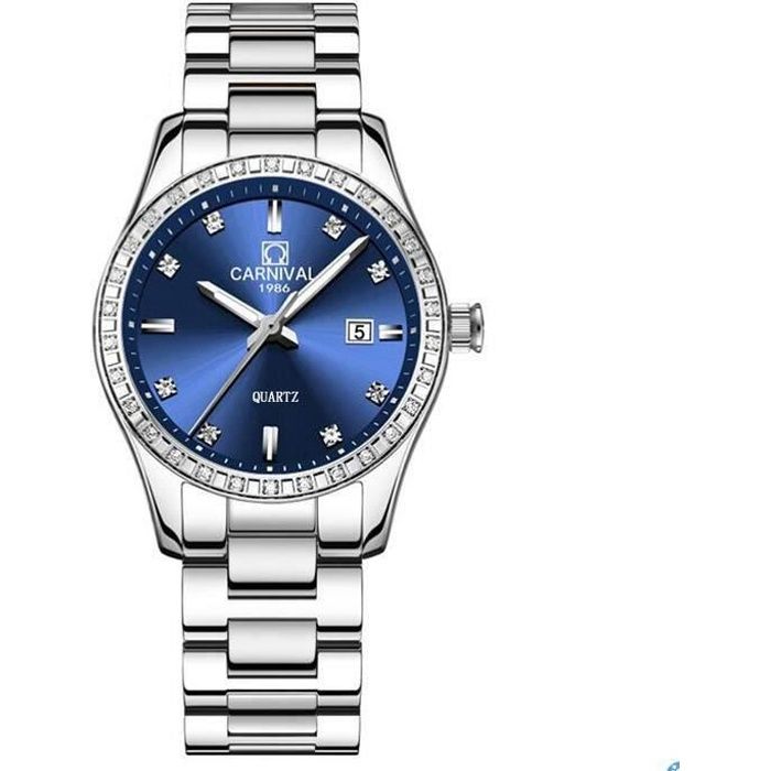 Carnival Montre Bracelet Femme Luxe Montre Pour Femme Quartz Etanche Diamant Argenté Bleu Achat Vente Montre Prolongation Soldes Cdiscount