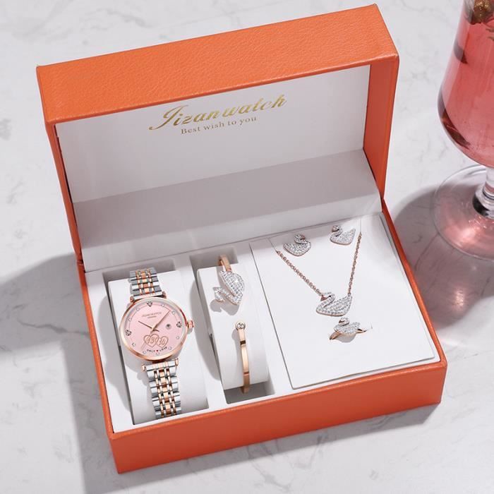 Coffret montre femme + bracelet + collier + bague + des boucles d'oreilles – diamant mode cadeau d'anniversaire