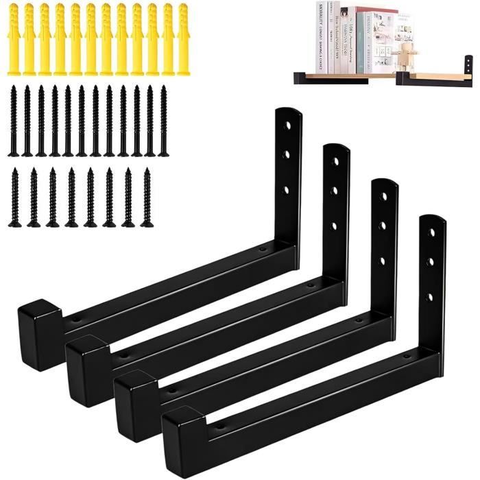 Lot De 4 équerres Murales Métal Noir Pour étagères - 250x40x145 Mm - Charge 50 Kg - Neuf