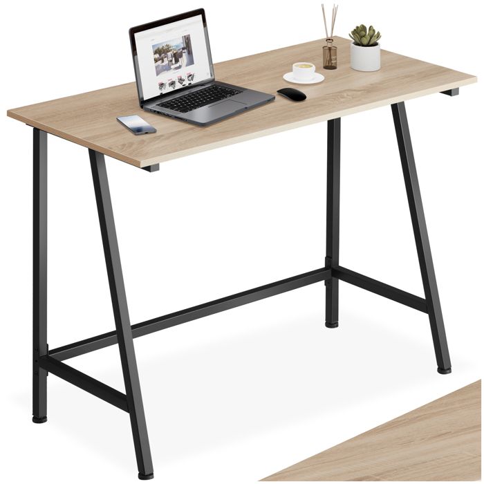 Bureau - TECTAKE - Table de bureau rectangulaire NEWTON au style industriel en bois et acier 100 x 50 x 77 cm - Marron clair Bureau - TECTAKE - Table de bureau rectangulaire NEWTON au style industriel en bois et acier 100 x 50 x 77 cm - Marron clair