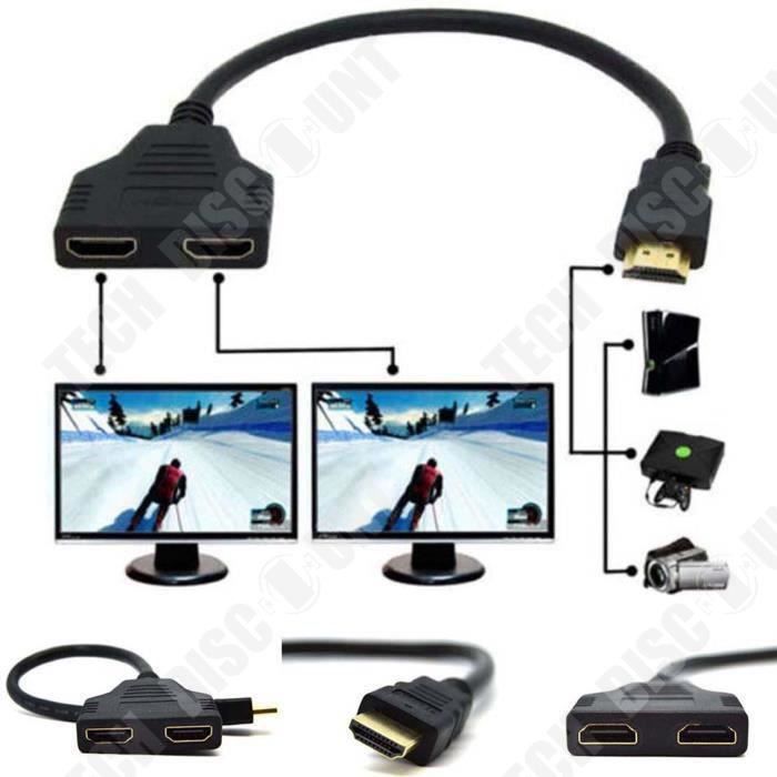Adaptateur et convertisseur Straße Tech Câble Répartiteur HDMI 1 Entrée  mâle 2 Sorties femelles - Connecter HDMI à 2 périphériques - ®