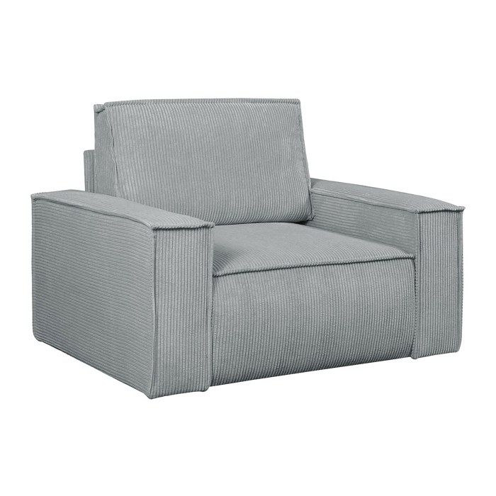 Pouf Rectangulaire En Velours Côtelé Gris Clair Amelia - 102x69x42 Cm, Structure Bois, Charge 120 Kg, Fabriqué En Europe