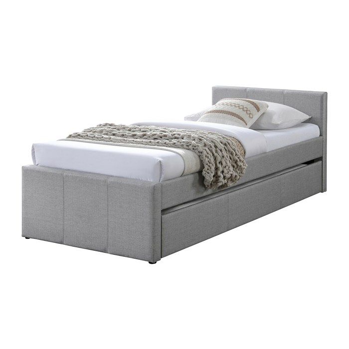 Lit gigogne 90 x 190 cm - Tissu - Gris - DORITALO Lit gigogne 90 x 190 cm - Tissu - Gris - DORITALO