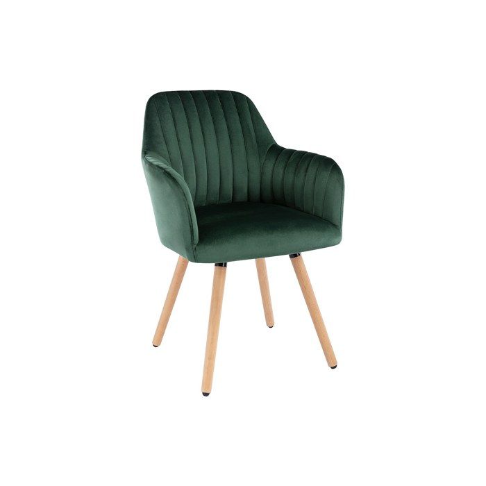 Chaise avec accoudoirs en velours et pieds bois de hêtre - Vert foncé - ELEANA