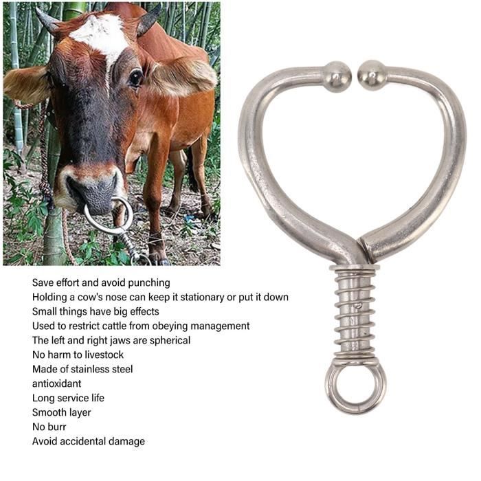 Pince à Nez Pour Bétail En Acier Inoxydable - Avec Chaîne Et Crochet, Tête Arrondie, Sécurité élevée Pour Vaches Et Taureaux - 10