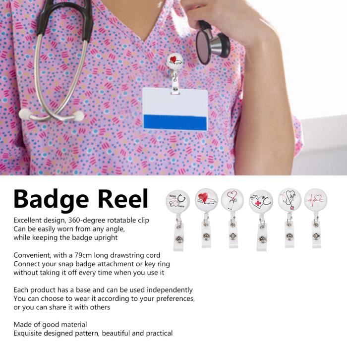 Porte-badges Rétractables Squelette - Lot De 4 Modèles Drôles Rose, Clip 360°, Cordon 60 Cm, Pour Infirmière/médecin/étudiant