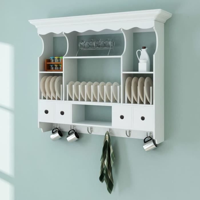 Armoire murale de cuisine en bois blanc - VIDAXL - Campagne - 4 tiroirs - Porte(s) et tiroir(s)