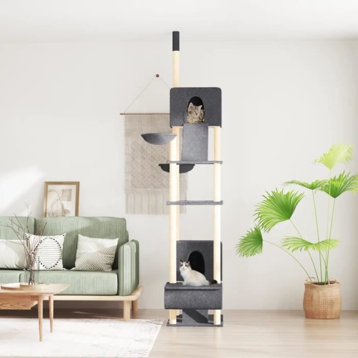 Comparer les prix de vidaXL Arbre à chat du sol au plafond Gris foncé 277-303 cm