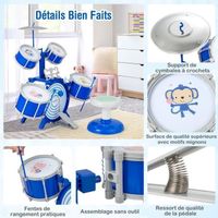 Batterie Enfant 5 Tambours Avec Tabouret – Set Jazz 3-7 Ans – Instrument Musical éducatif