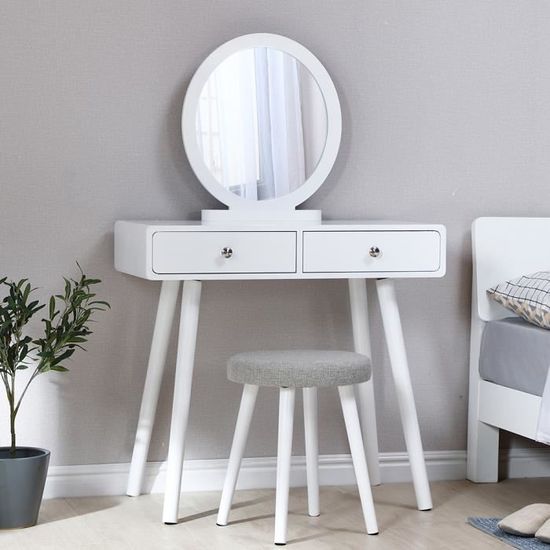 Coiffeuse Vicco Ruben Blanche – Avec Miroir, 4 Tiroirs Et Banc (neuve)