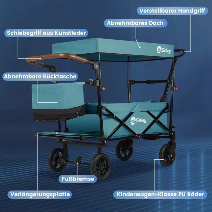Sekey Chariot pliable 4‑voies avec freins - charge 150 kg - compact