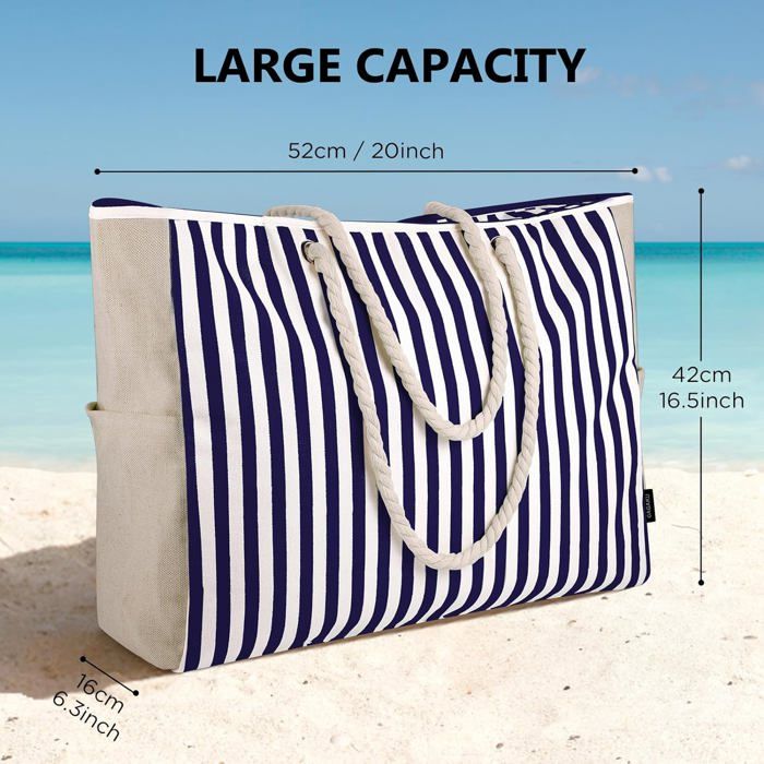 Grand Sac De Plage Femme - 50x35x20 Cm, 35 L, Imperméable, Pliable, Multiples Poches - Pour Famille, Piscine, Voyage