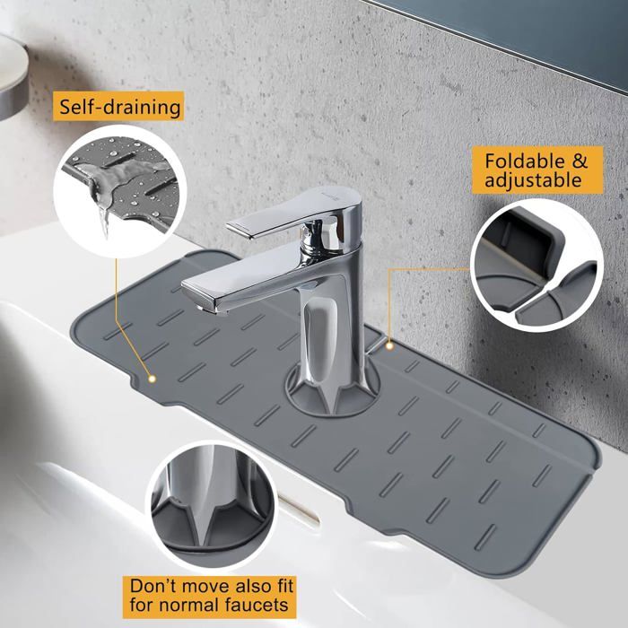 Tapis D'égouttage Silicone Pour évier - Lot De 5, Gris, 43x7,8 Cm, Antidérapant Et Facile à Nettoyer