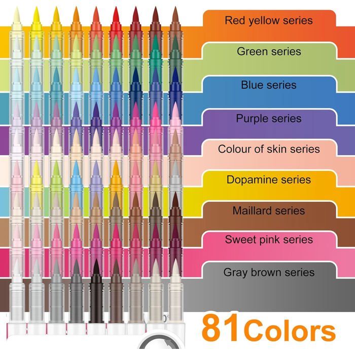 IVSUN 60 Feutre Acrylique Marqueur Peinture - Acrylic Paint Marker Stylo Pointe Fine & Pinceau pour Pierre, Bois, Toile, Verre, Céramique, Plastique