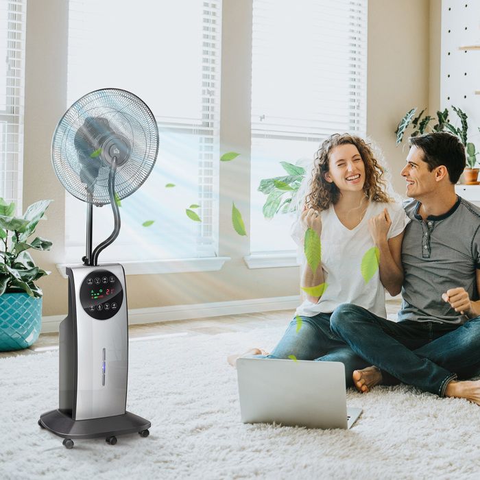 Rafraichisseur D'air Homcom - Ventilateur Oscillant Inclinable Sur Pied Roulettes Brumisateur 2 En 1 90w Timer 3 Modes 3 Vitesses Telecommande Noir Ventilateur Sur Pied