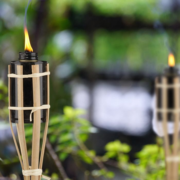 10 Torches Jardin Bambou - 10 Mèches Longue Durée - Ambiance Soirée