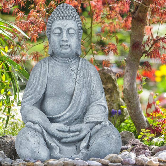 Relaxdays Statue Bouddha Grande 70cm - Figurine Jardin Zen Céramique, Décoration Intérieur Extérieur