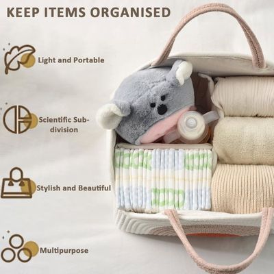 Panier Rangement Bébé ZSMJAER - 33x23x18 Cm - En Feutre - Compartiments Amovibles - Pour Couches Et Accessoires