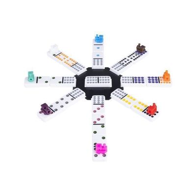 Engelhart Coffret Domino Mexicain Train Double 12 Premium – 91 Dominos Colorés Épais 9 Mm + 8 Trains + Gare – Jeu De Société Familial Dès 3 Ans