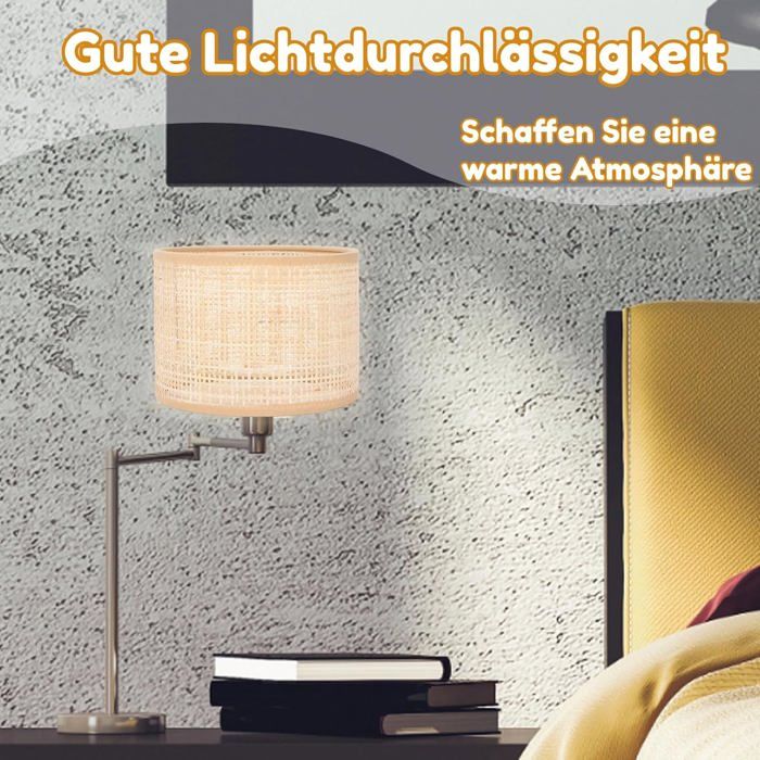 Abat-jour En Rotin Tissé Main - Diamètre 16 Cm, Hauteur 12 Cm, Compatible Douille E27/E14, Style Nature - 5