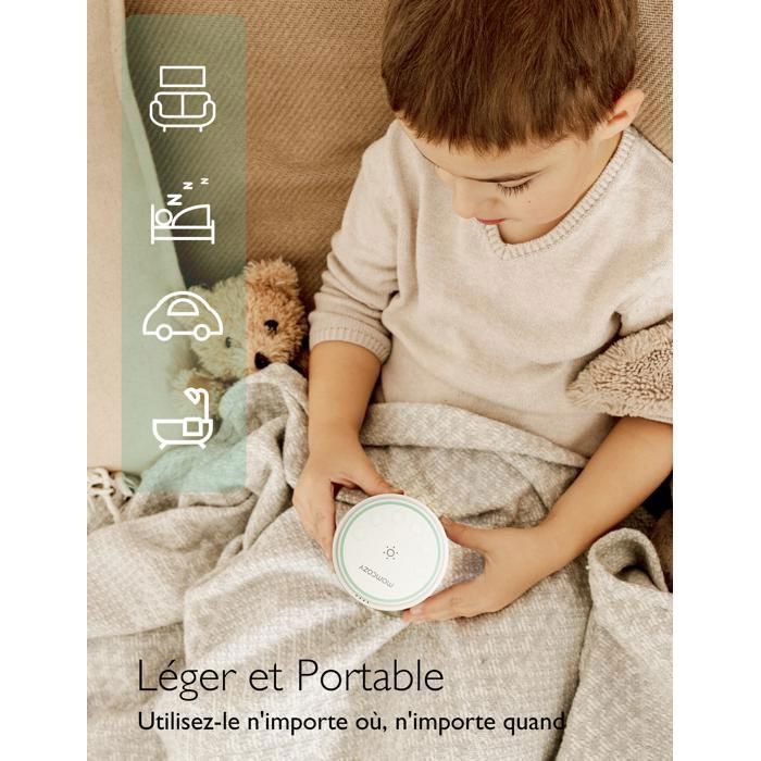 Machine à Bruit Blanc Portable Avec Veilleuse 7 Couleurs - 10 Sons Apaisants, Minuterie Réglable, Pour Bébés Et Adultes - 12