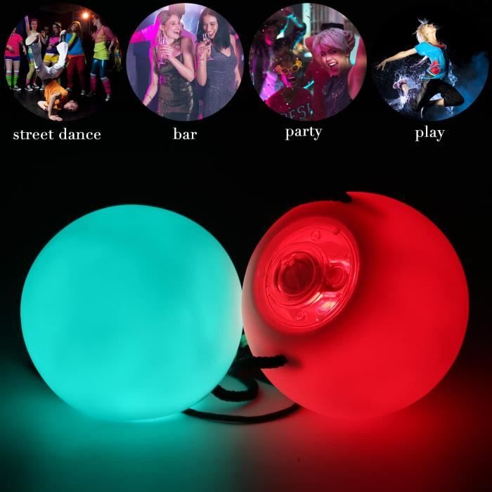 Funmo Lot De 2 Poi Balls LED – Couleurs Arc-en-Ciel, 9 Modes, Corde Réglable 70 Cm – Danse Et Spectacle