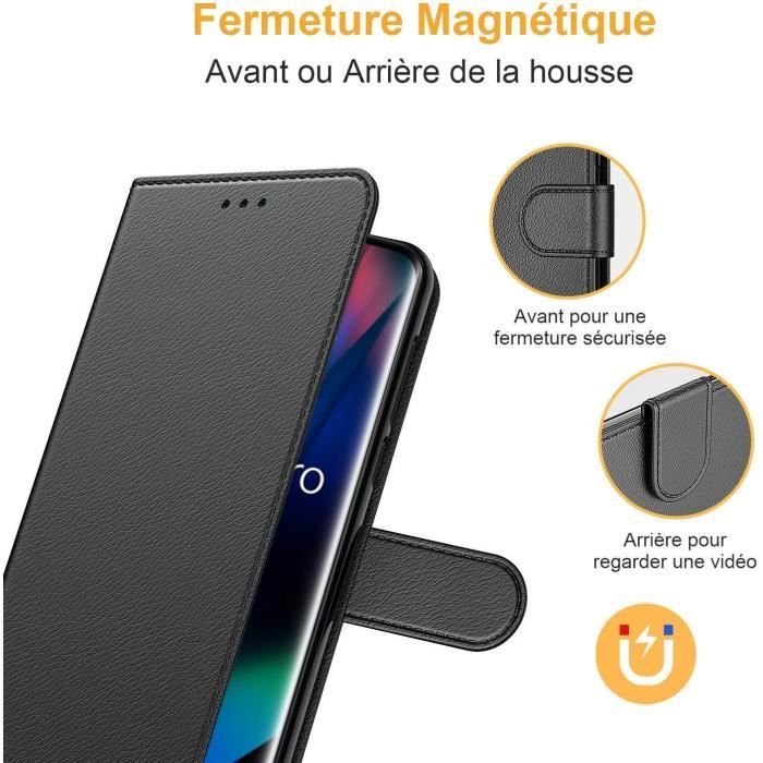 Étui Portefeuille Flip En Cuir Pour Oppo Find X3 Neo - Housse Avec Rabat, Couleur Noir - Marque SDTEK, Neuf