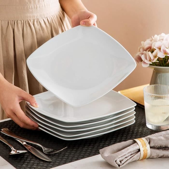 Malacasa JULIA 18pcs Assiettes Plate 23.5cm Vaisselles Porcelaine Assiette Carree Service de Table Ceramique Blanc Ivoire Cdiscount Maison