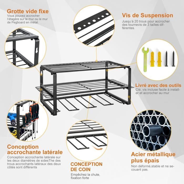 Organisateur Outils Électriques WOOLUCK - Rangement Mural 4 Couches Pour 8 Perceuses, Porte-Outils Garage Atelier Robuste 70kg