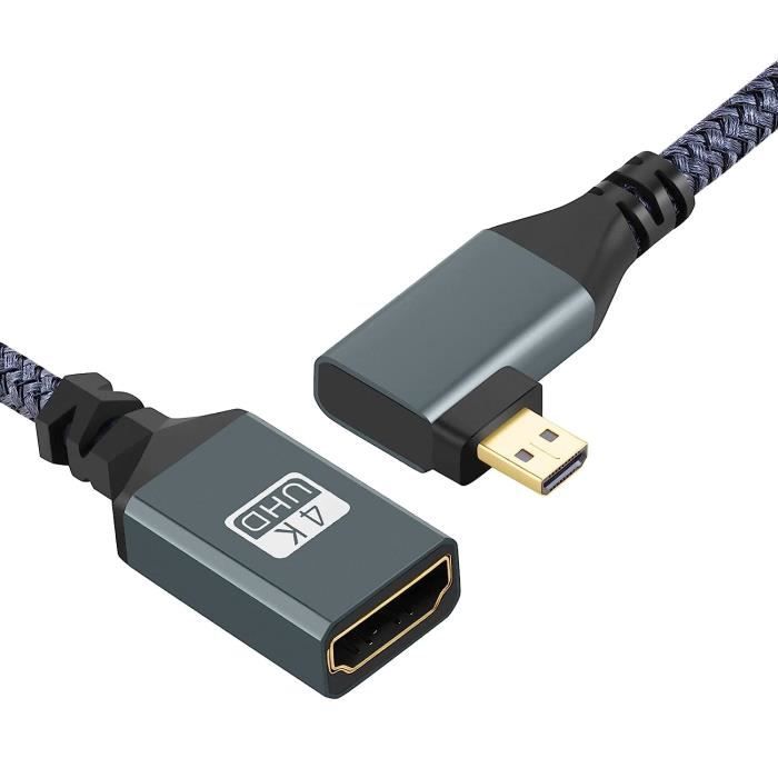 Adaptateur Micro HDMI vers HDMI Gauche Angle Coudé 90° Degré, Câble Micro  HDMI Mâle vers HDMI Femelle Supporte 4K 3D 1080p (20[1006] - Cdiscount TV  Son Photo