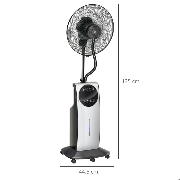 HOMCOM Ventilateur Brumisateur Sur Roulettes 90 W – Télécommande, Minuterie 12h, 3 Modes, Oscillant