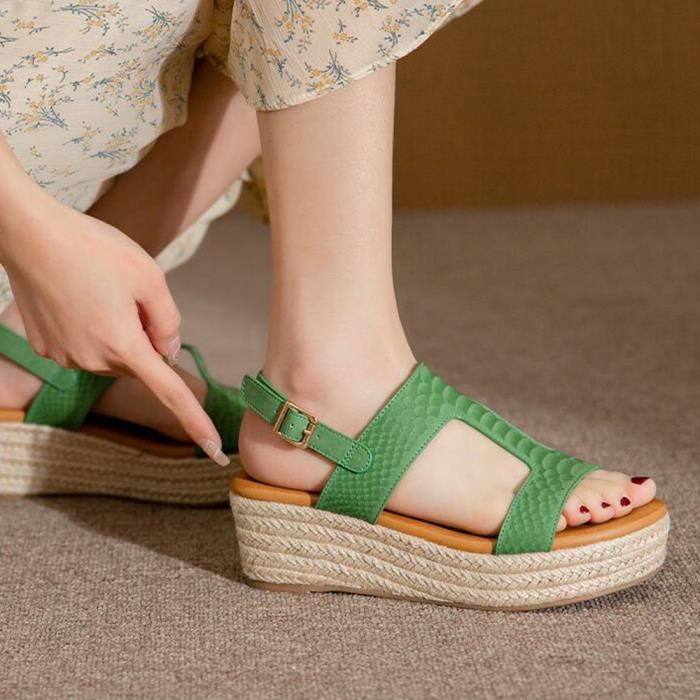 Sandales Femme Nu pieds Marque Compense Vert Antiderapante Talon Vert Cdiscount Chaussures