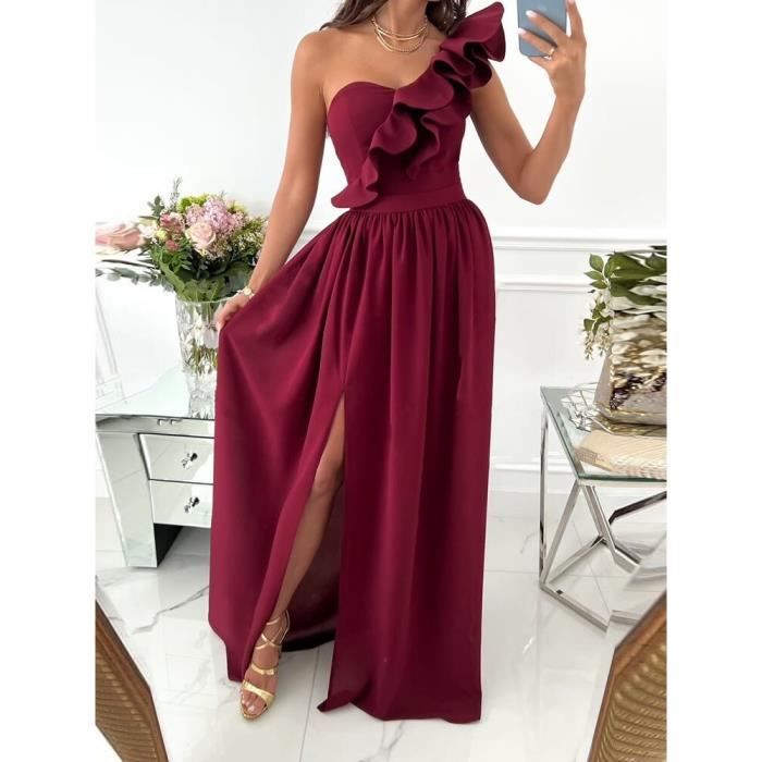 Robe longue femme rouge et rose sans manches à volants main image 0