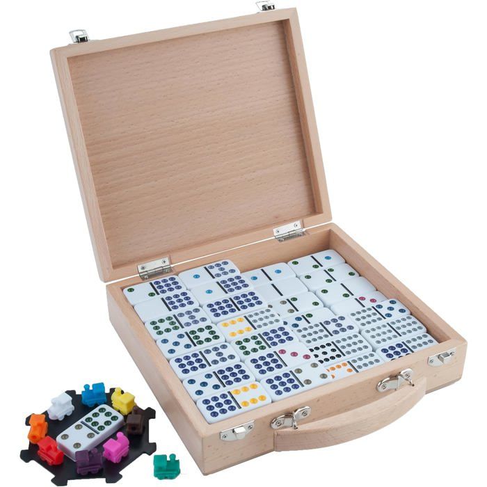Engelhart – Coffret Domino Mexicain Train Double 12 – 91 Dominos Colorés 9 Mm – 8 Trains Et 1 Gare – Dès 3 Ans