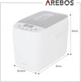 AREBOS Machine à pain 1500 g | 15 programmes | Minuteur | Écran LCD | 3 niveaux de brunissage et tailles de pain | 850 W | Blanc-5